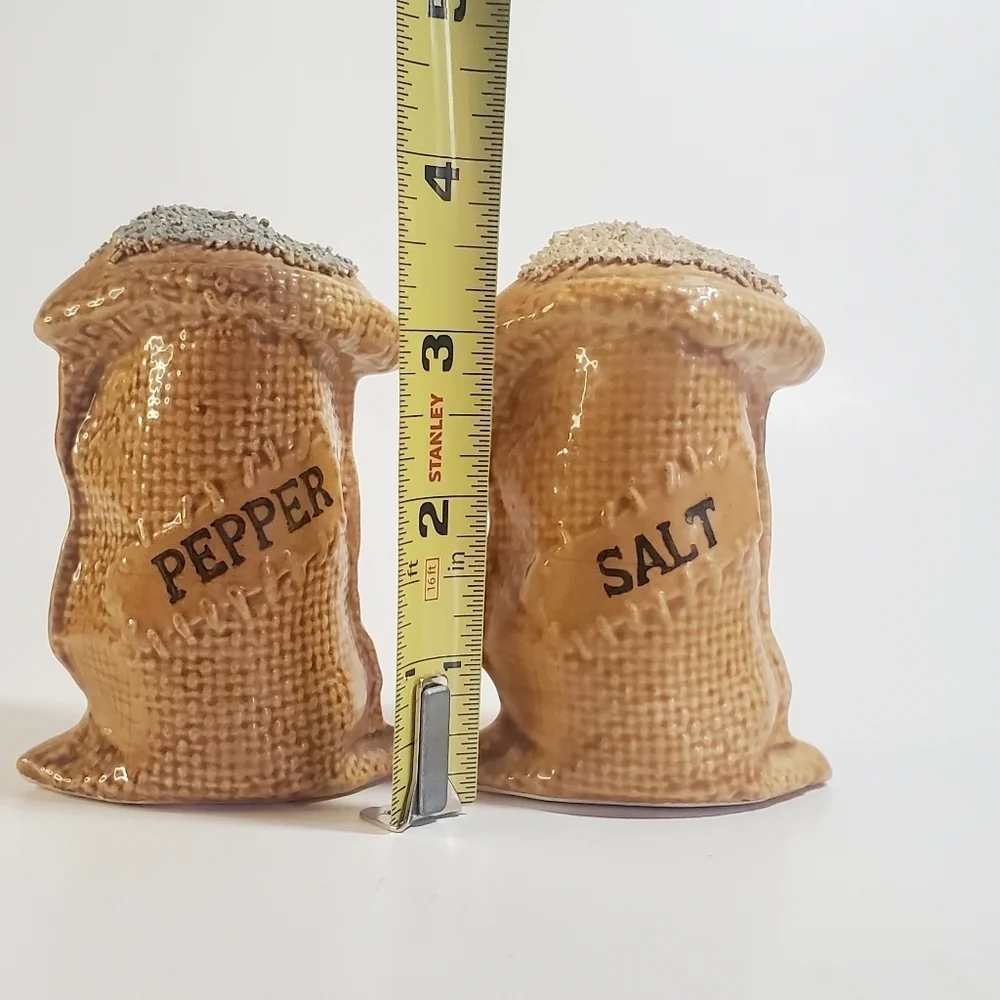 Salt & Pepper Vintage Ceramic Burlap Sack Shaker Set by 